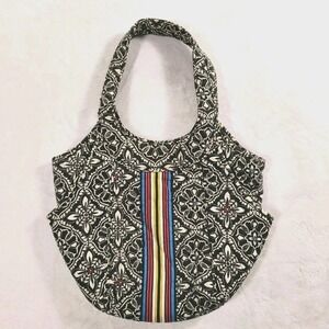 VERA BRADLEY BARCELONA BLACK‎ STRIPE HOBO HANDBAG Discontinued